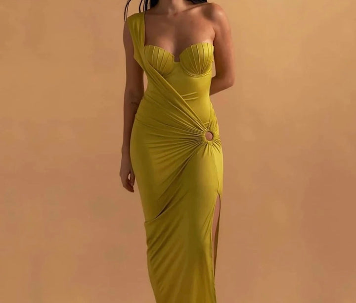 Golden dream bikini with one shoulder cover up