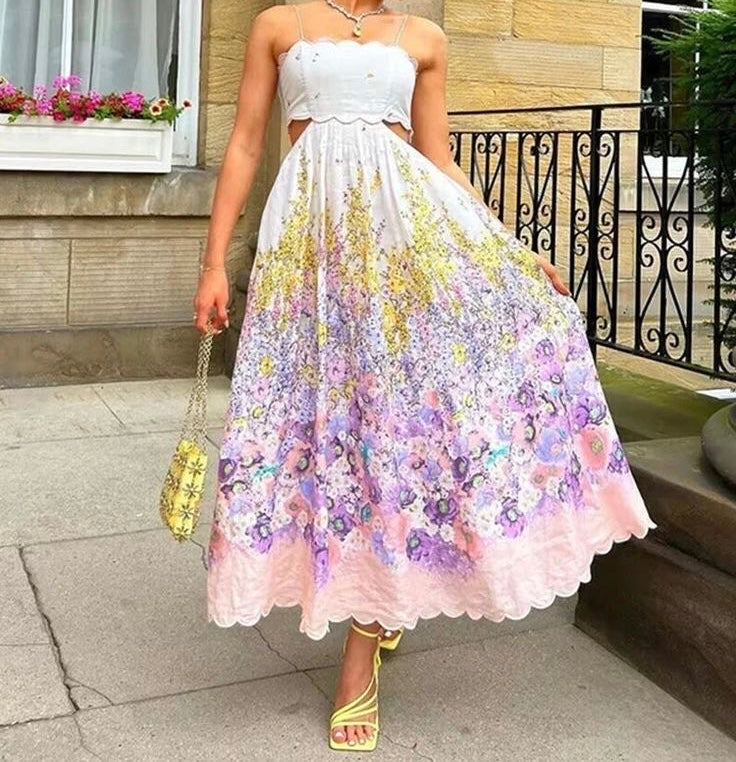 Nina waist cut out floral midi dress