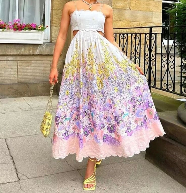 Nina waist cut out floral midi dress