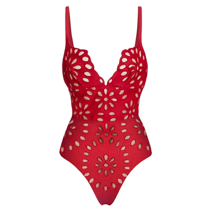 Glasgow hollow swimsuit with skirt- Red Preorder