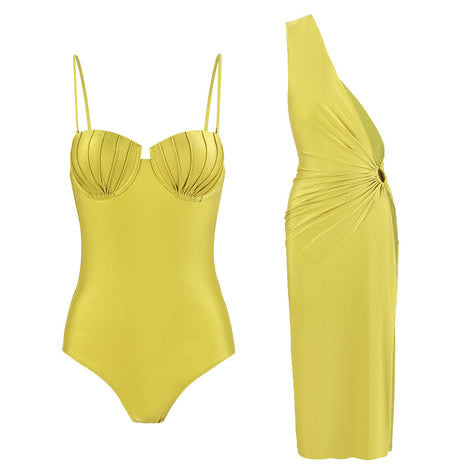 Golden dream bikini with one shoulder cover up