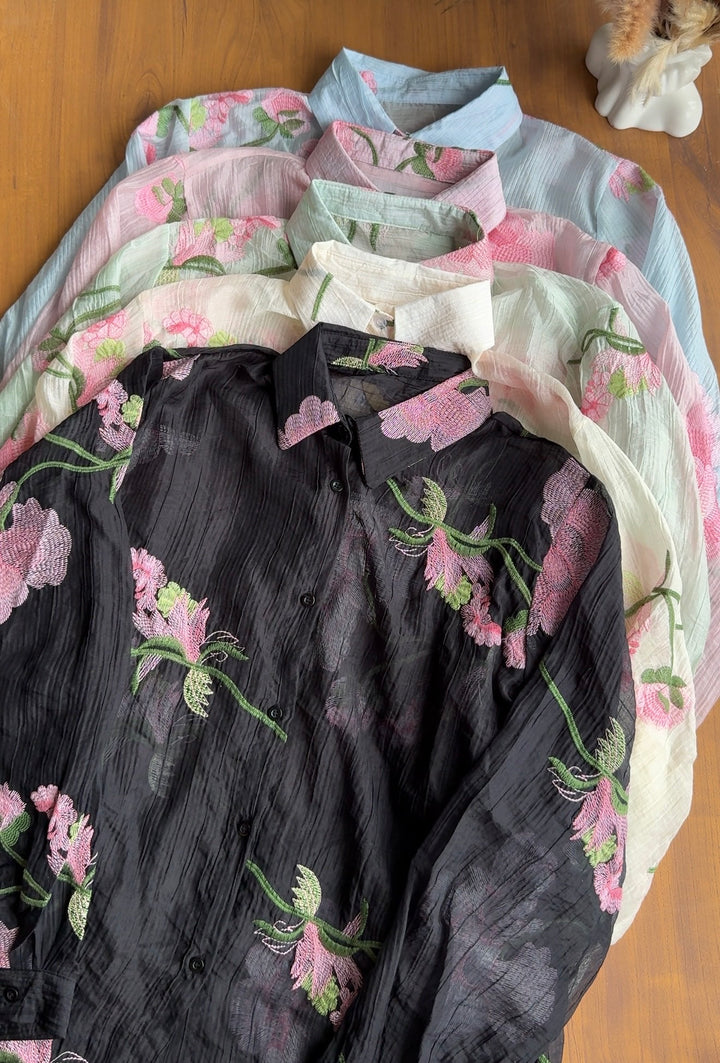 Zamzam floral embroidered shirt-Preorder
