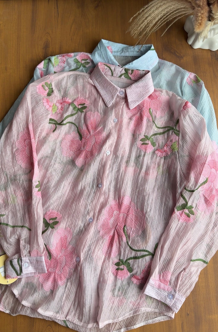Zamzam floral embroidered shirt-Preorder