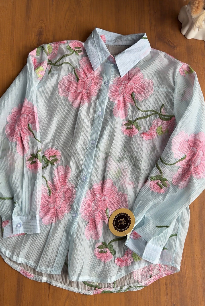 Zamzam floral embroidered shirt-Preorder
