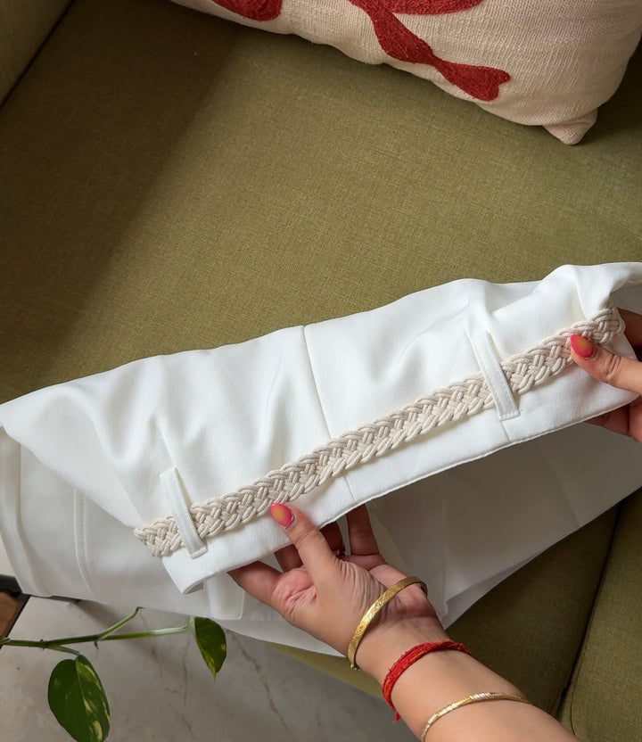 Muji high waist linen shorts with jute belt