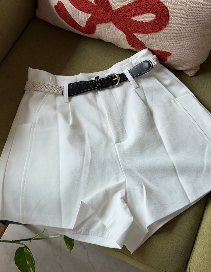 Muji high waist linen shorts with jute belt