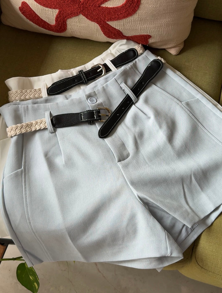 Muji high waist linen shorts with jute belt
