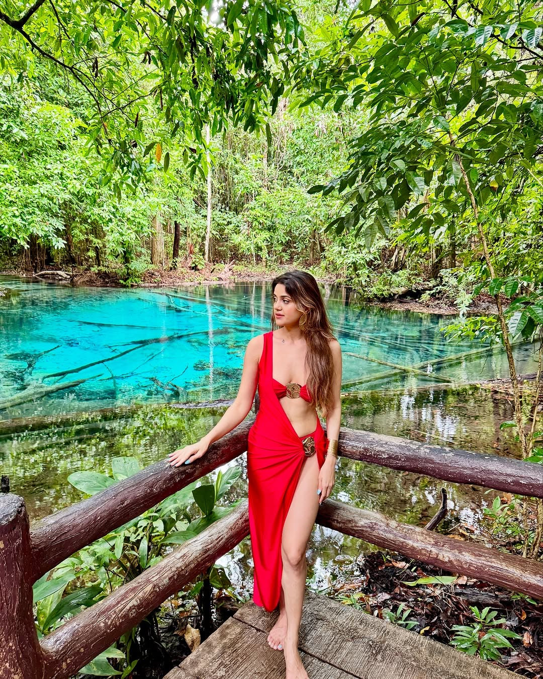 Capri bikini with one shoulder cover up
