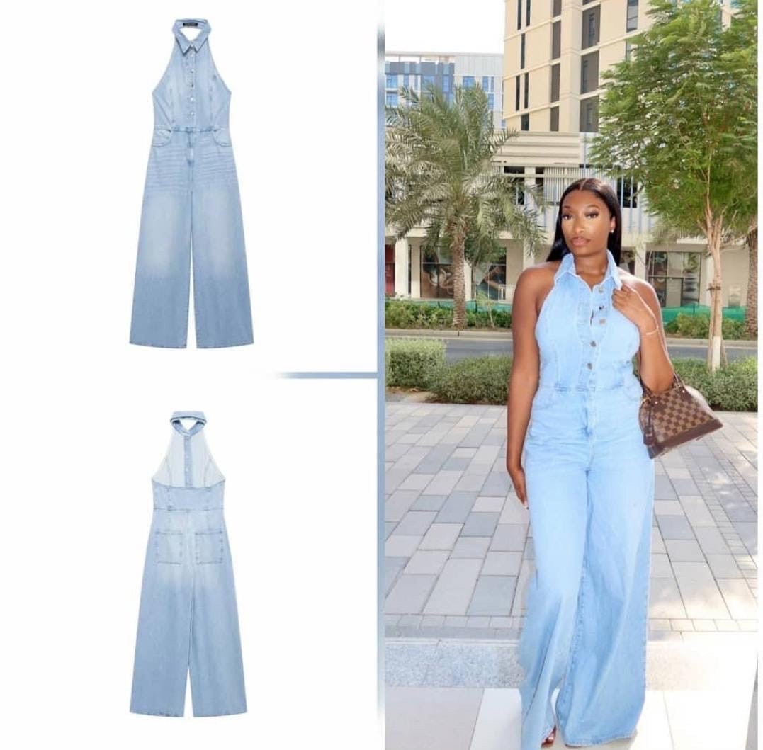 Glasgow halter neck denim jumpsuit