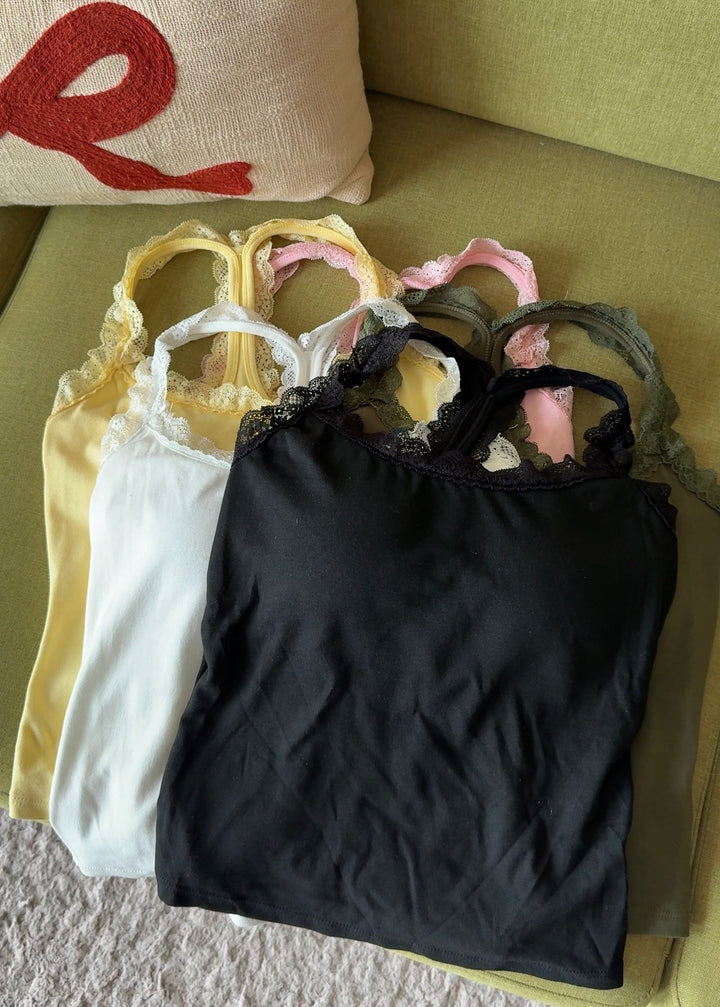 Bagel lace t-back built in bra top