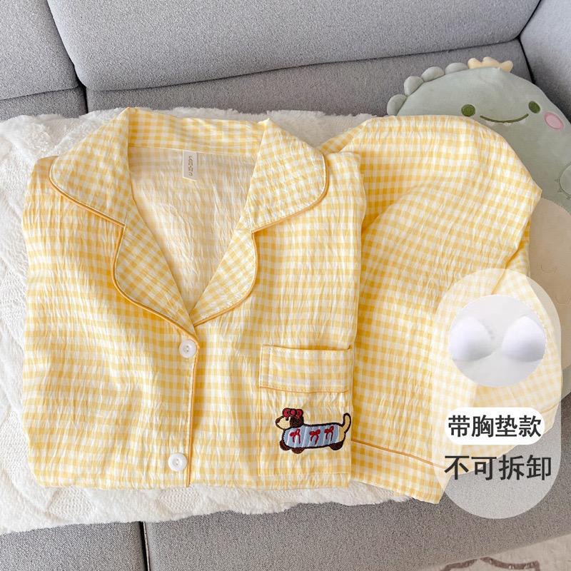 Yellow stripped built in night suit