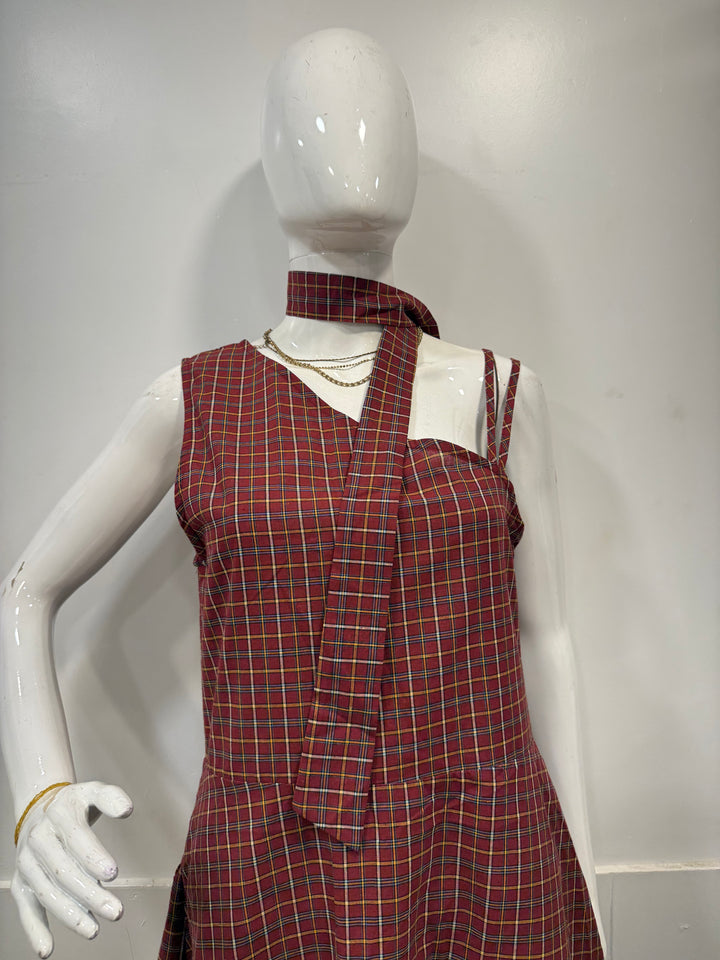 Cotton midi dress- red