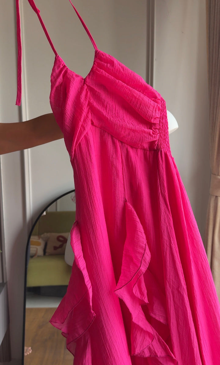 Rory frill halter neck dress