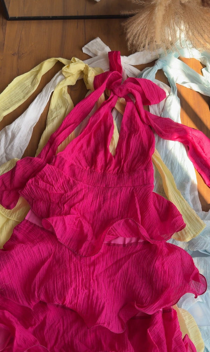 Rachel halter neck frill dress