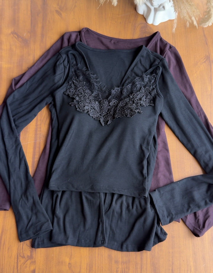 Senorita lace built in top with shrug and fold over pants