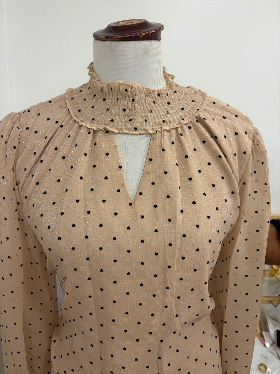 Heart printed full sleeves top- beige