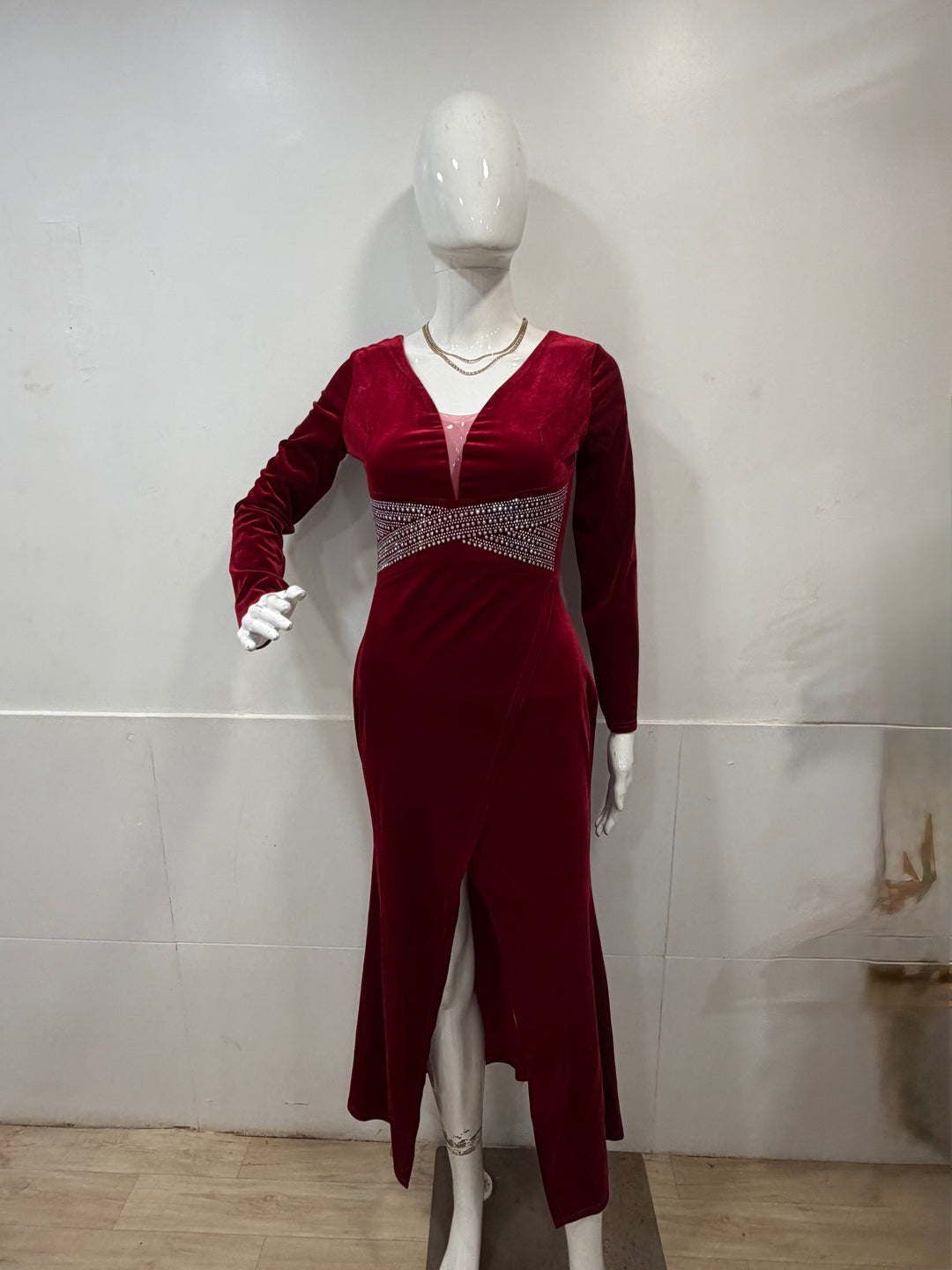Red velvet gown
