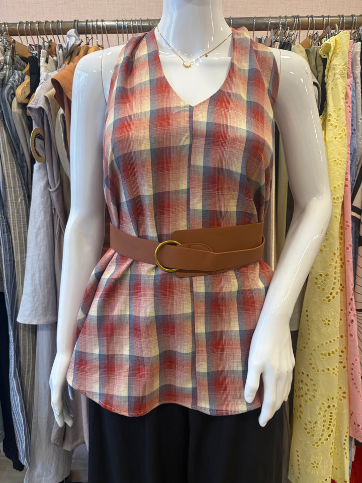 Wren chequered belted top