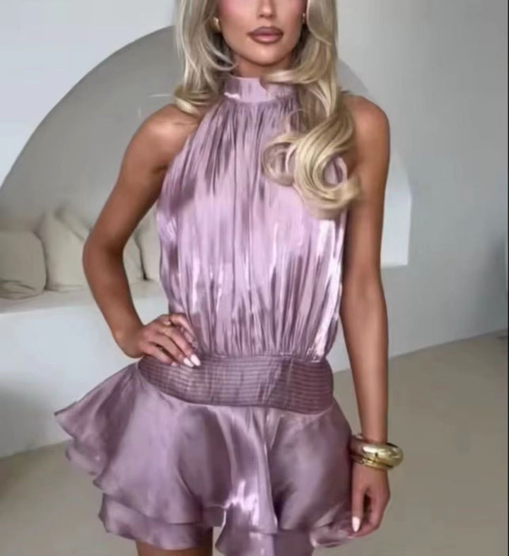 Halter neck short dress- lilac