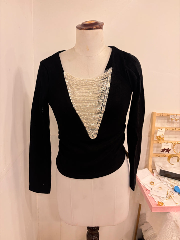 Full sleeves party wear top- black