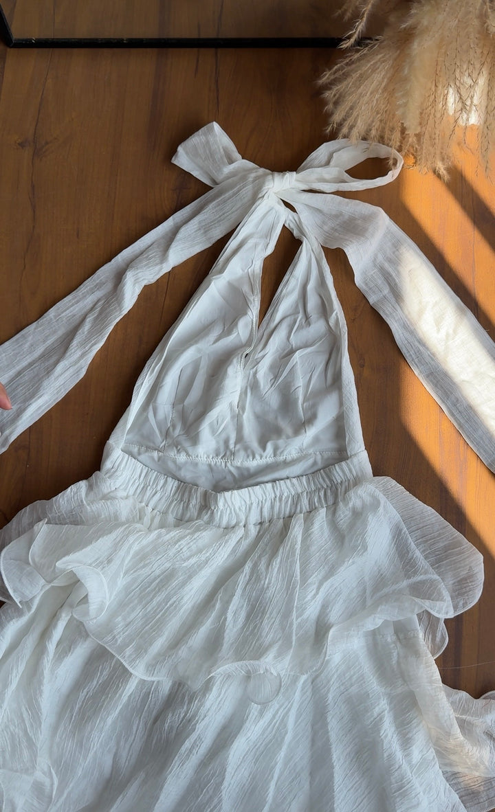Rachel halter neck frill dress