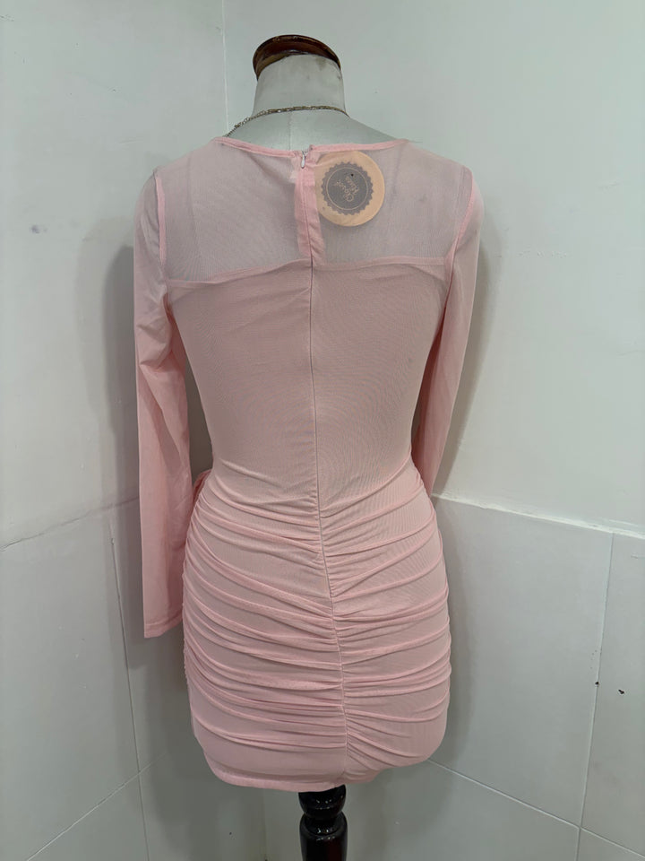 Baby pink Mesh full sleeves dress