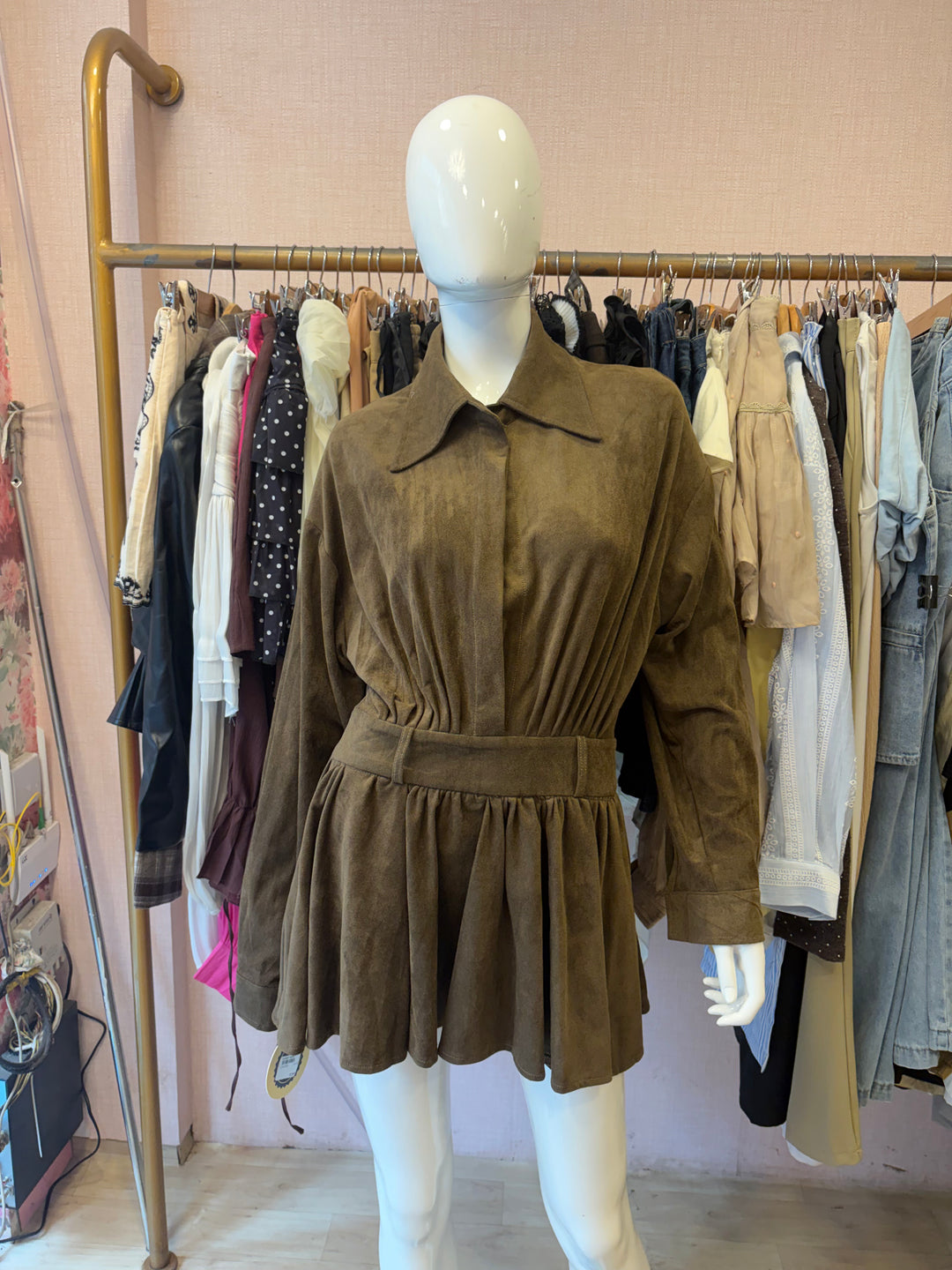 Suede short dress- olive green CLOSET HUES Suede short dress- olive green CLOSET HUES