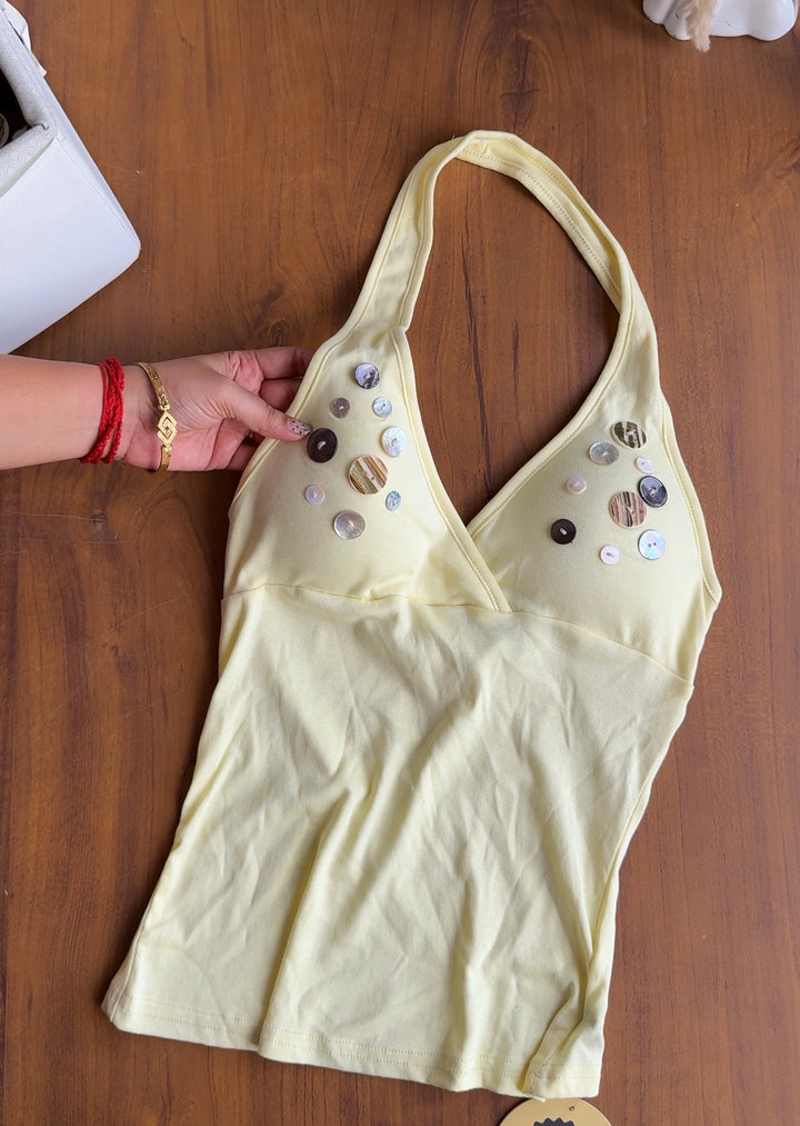 Button halter neck top