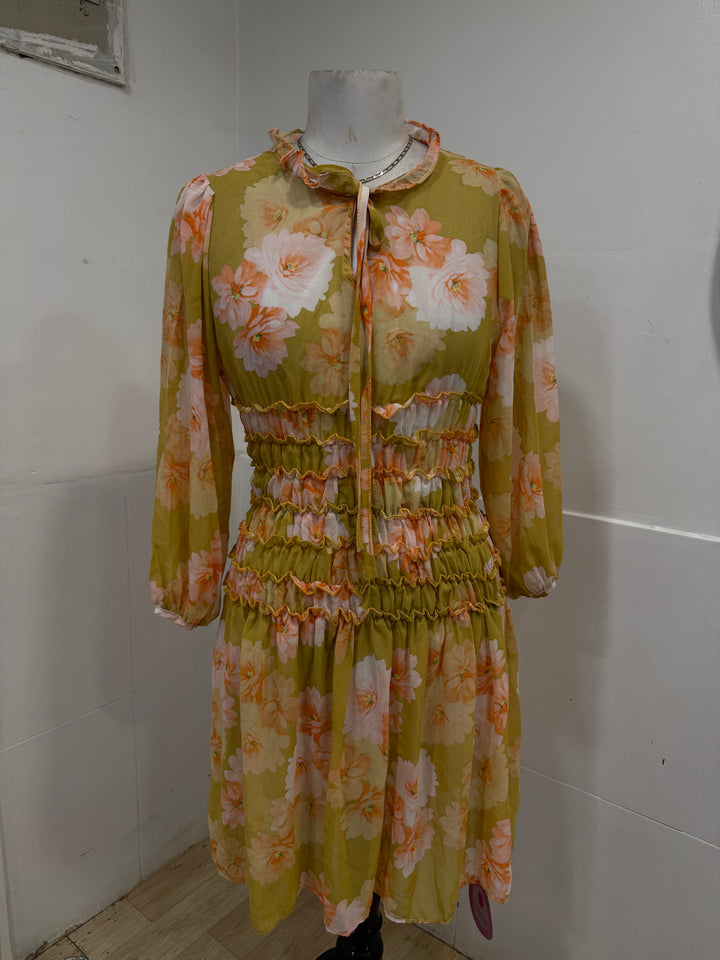 Floral full sleeves dress- yellow