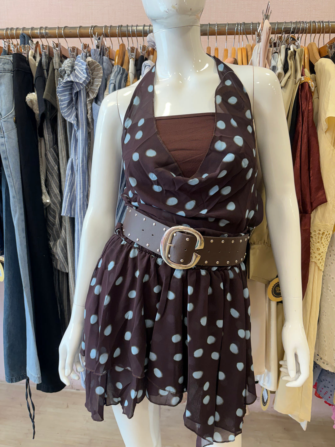 Lorelai polka dot dress with belt