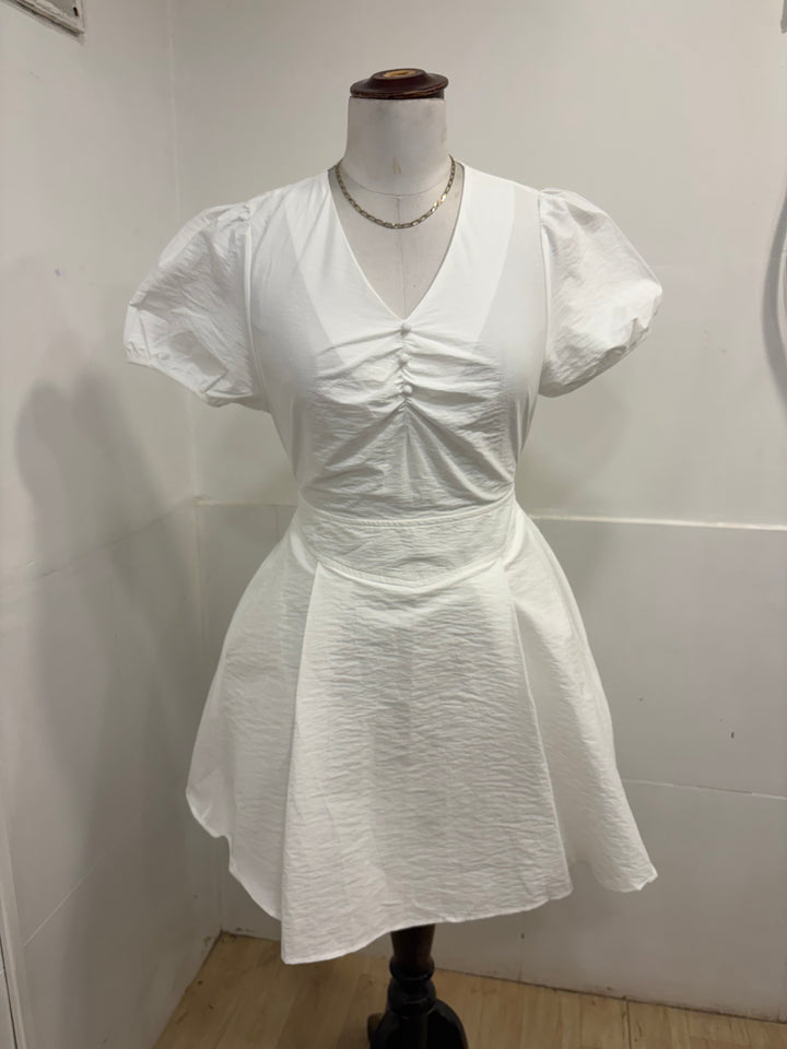 Cotton buttoned dress- white