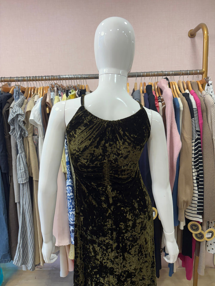 Velvet midi dress- olive green