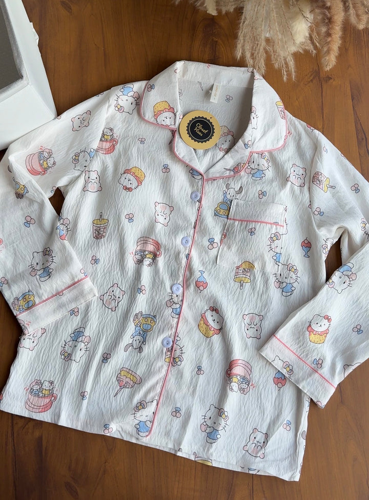 Multi coloured kitty night suit