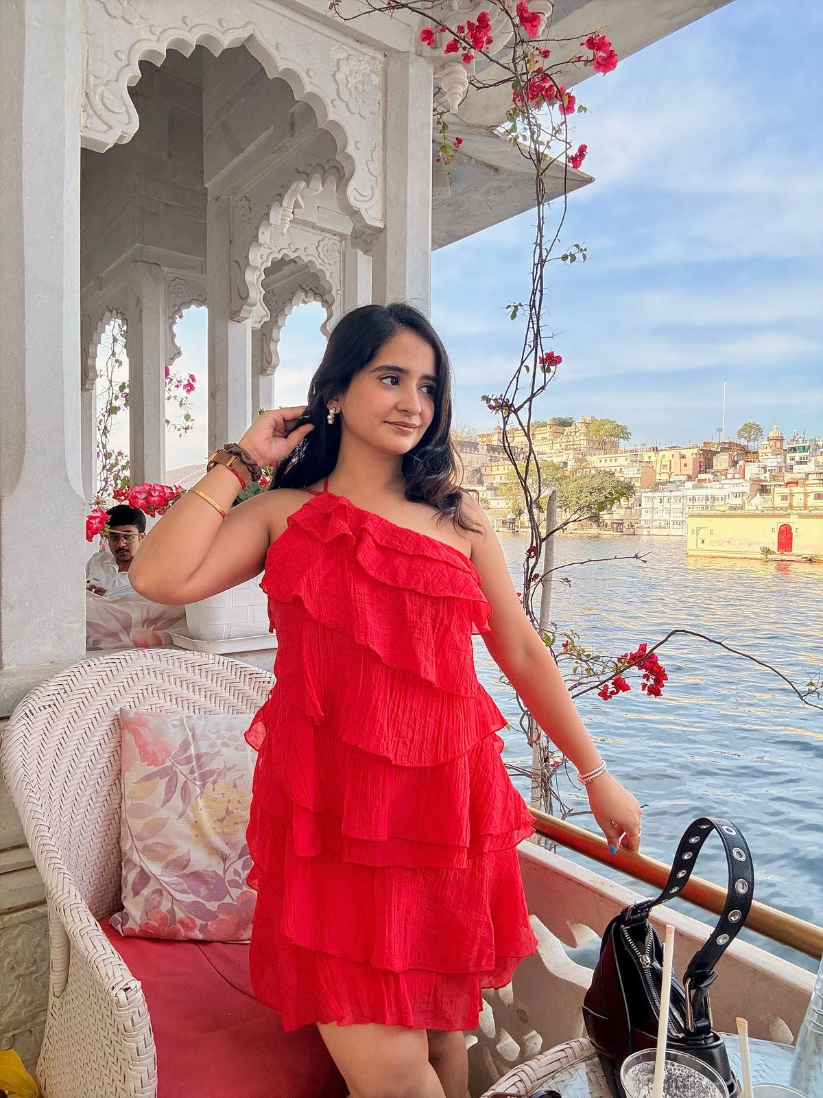 Starfish one shoulder frill dress-Blue and baby pink preorder