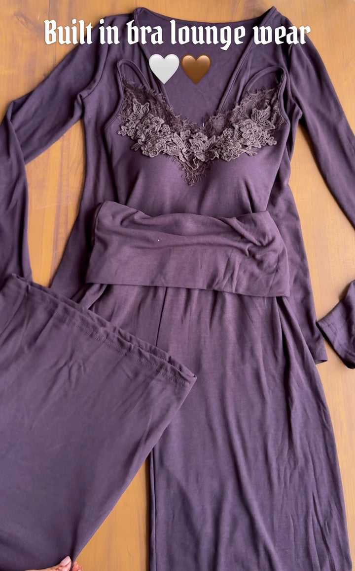 Senorita lace built in top with shrug and fold over pants
