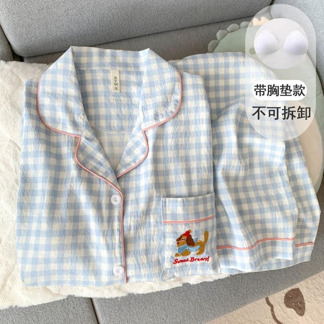 Sky blue collared built in night suit