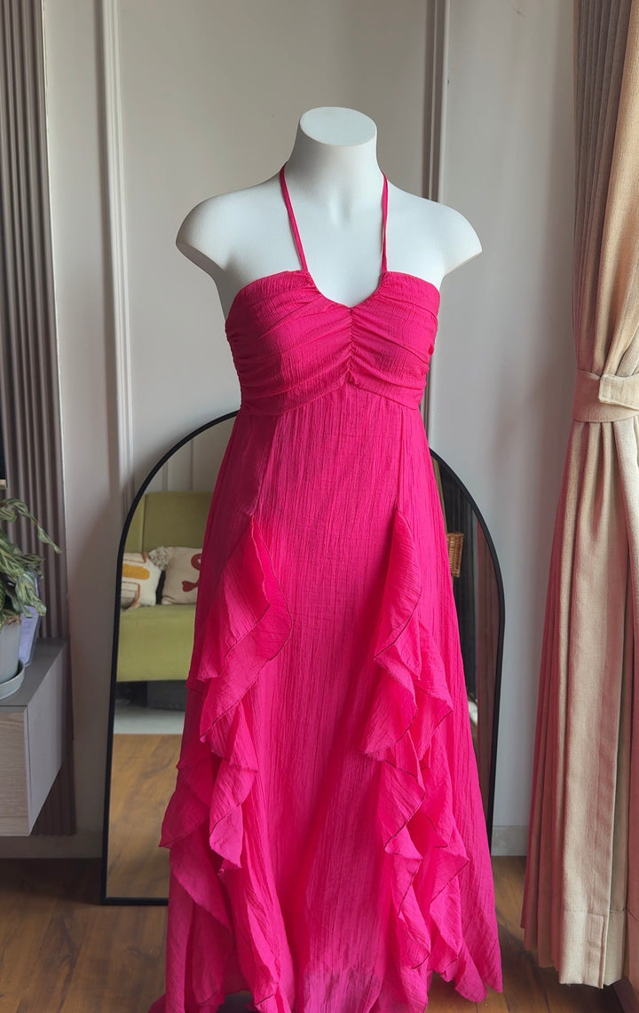 Rory frill halter neck dress