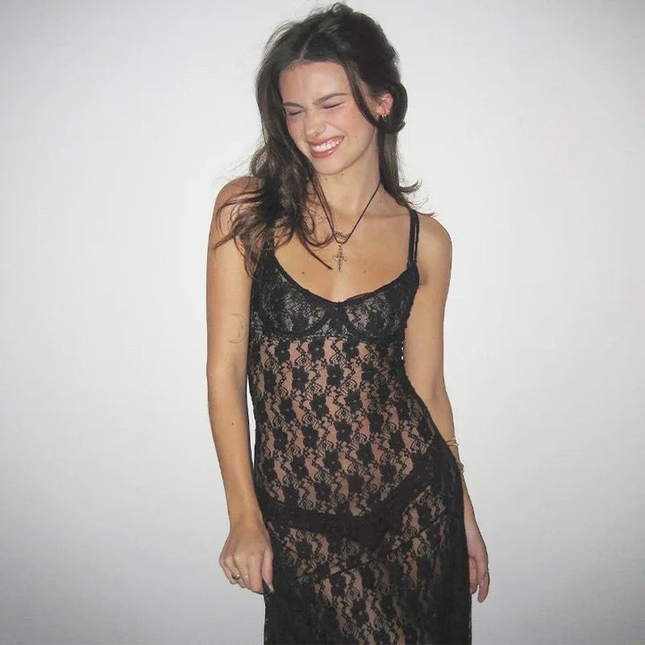 Lace slip cover up dress