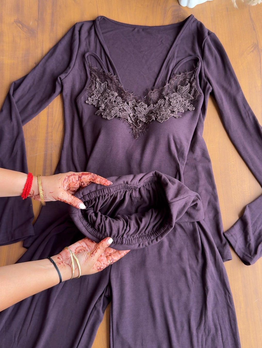 Senorita lace built in top with shrug and fold over pants