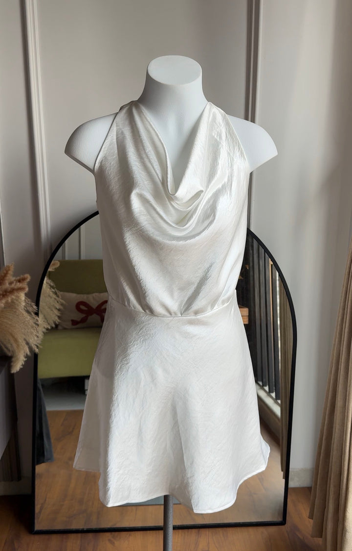Penn silk satin cowl neck dress