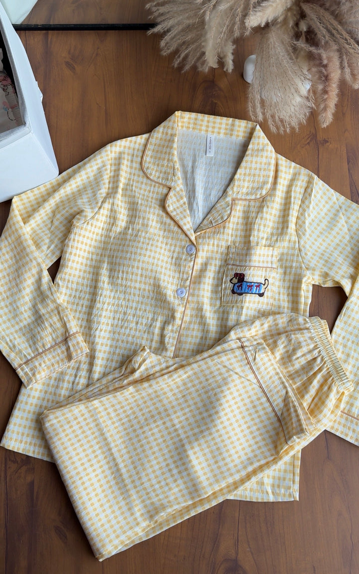 Yellow stripped built in night suit