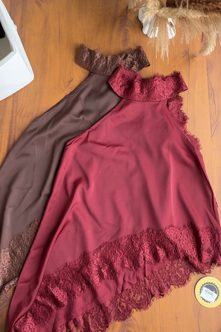 Aspen lace mock-neck halter top