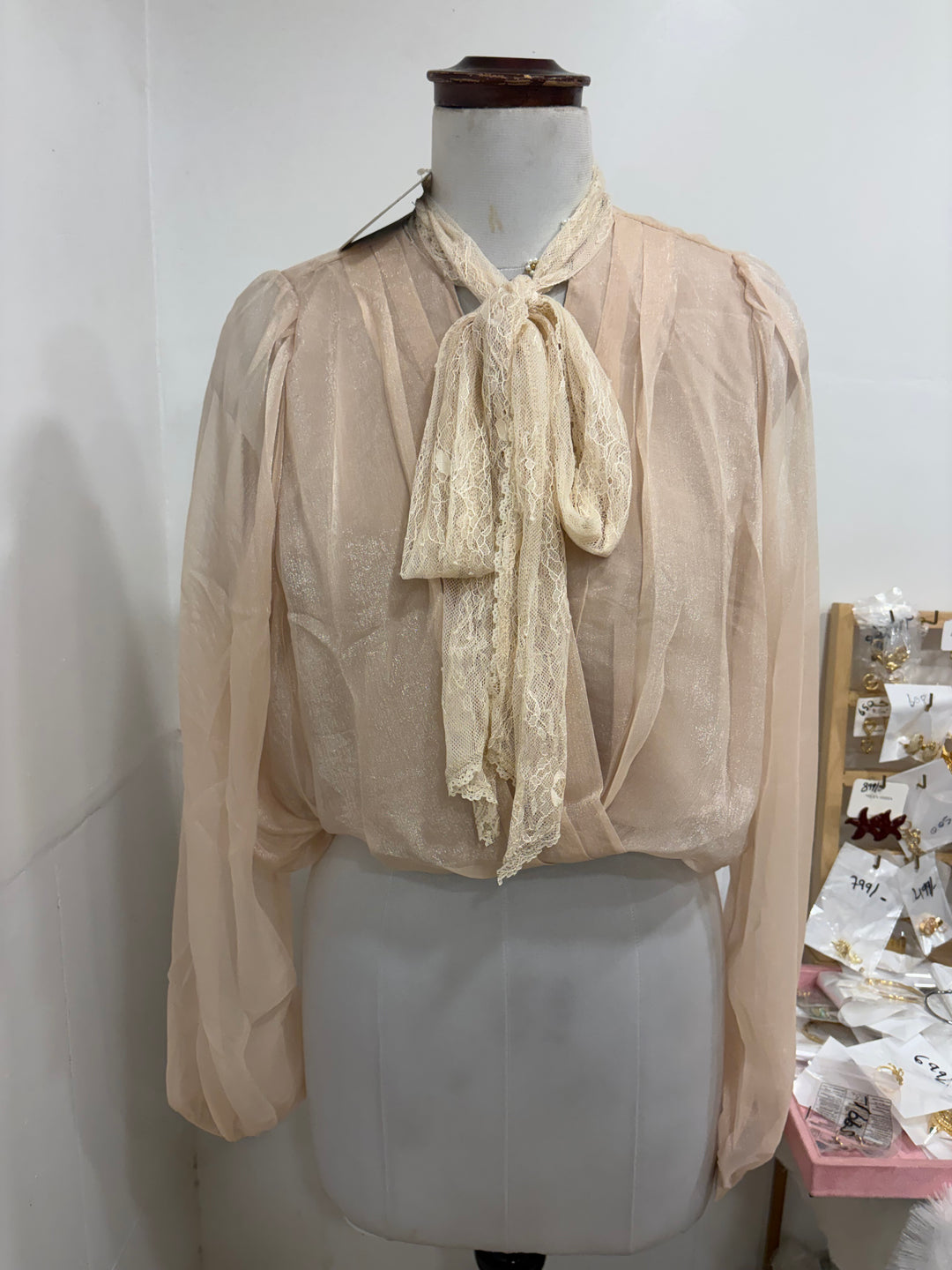 Full sleeves party top- beige