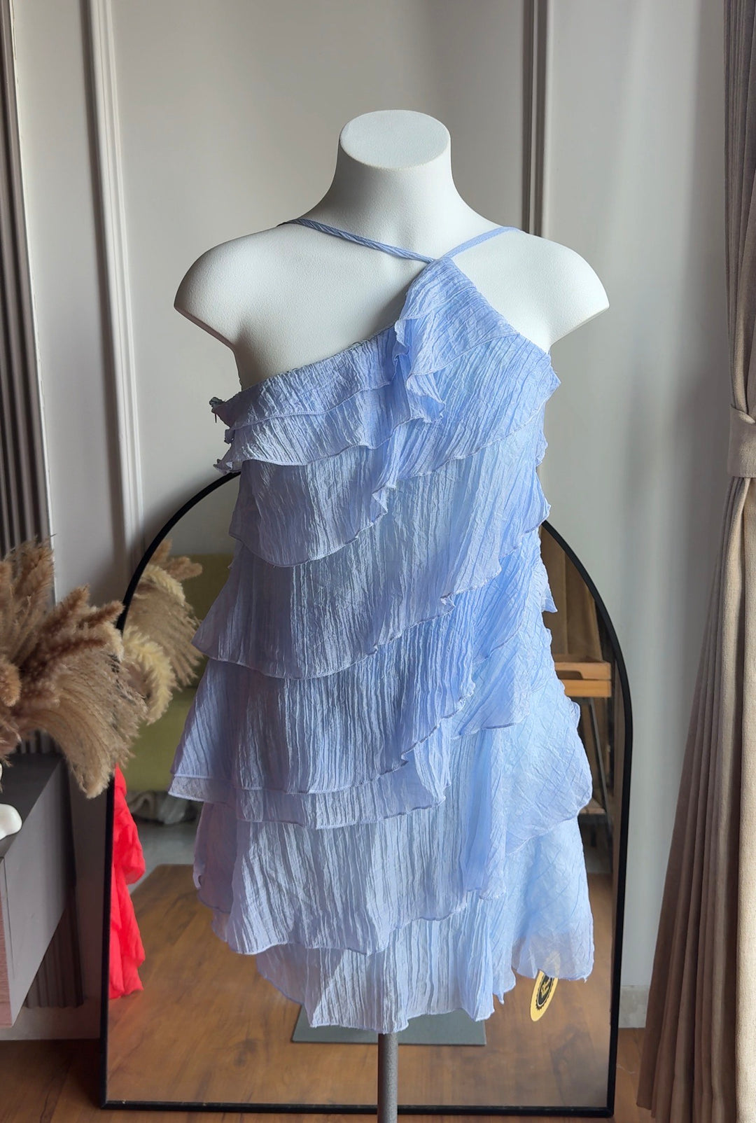 Starfish one shoulder frill dress-Blue and baby pink preorder