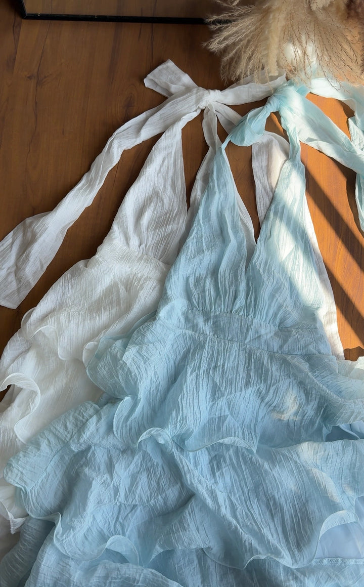 Rachel halter neck frill dress