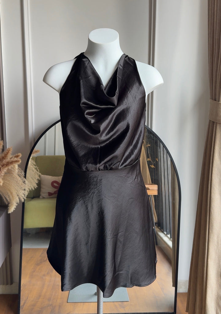 Penn silk satin cowl neck dress