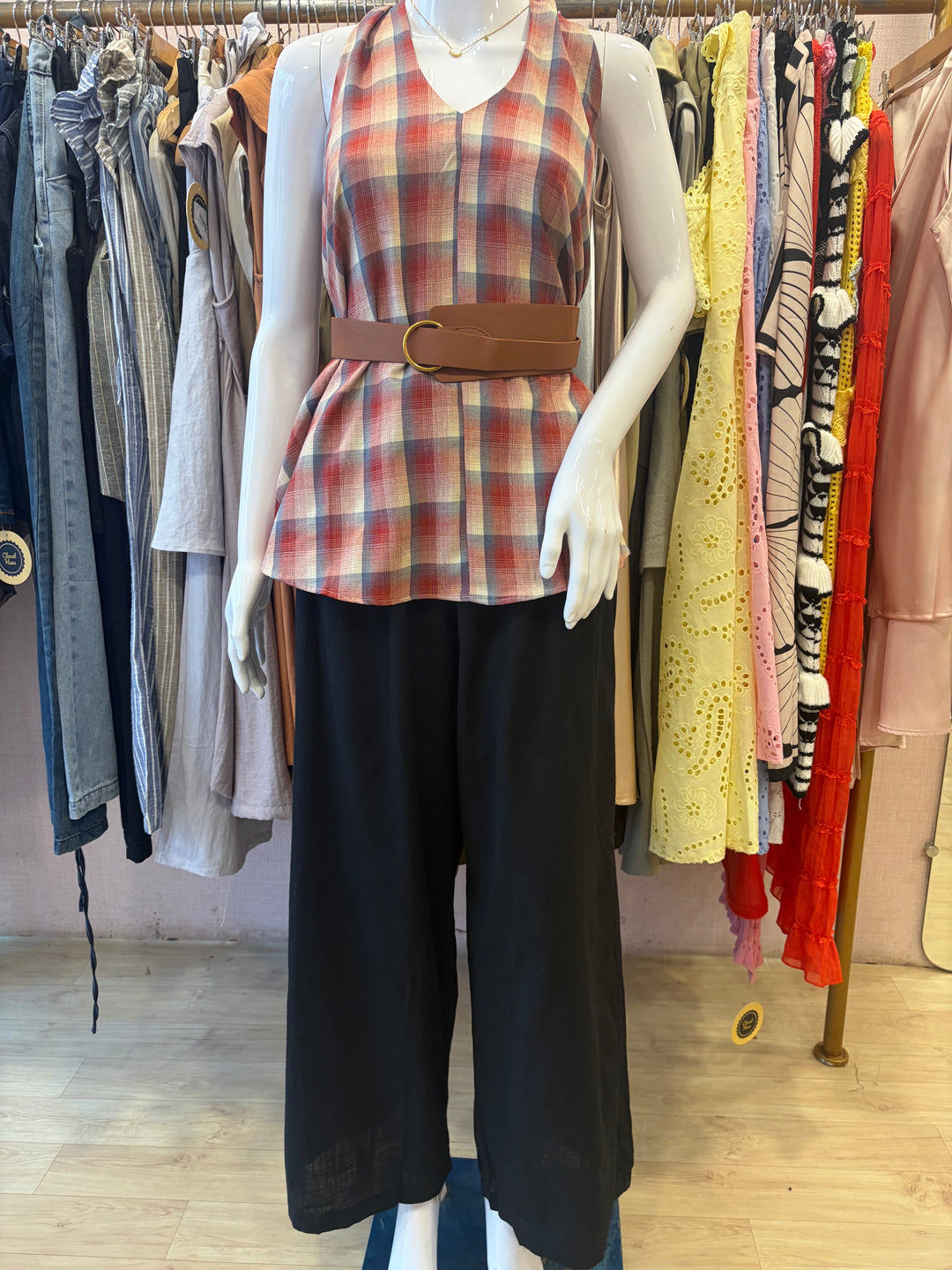 Wren chequered belted top