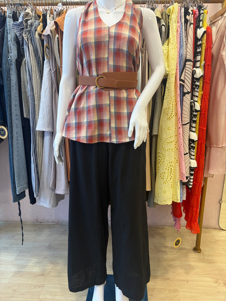 Wren chequered belted top