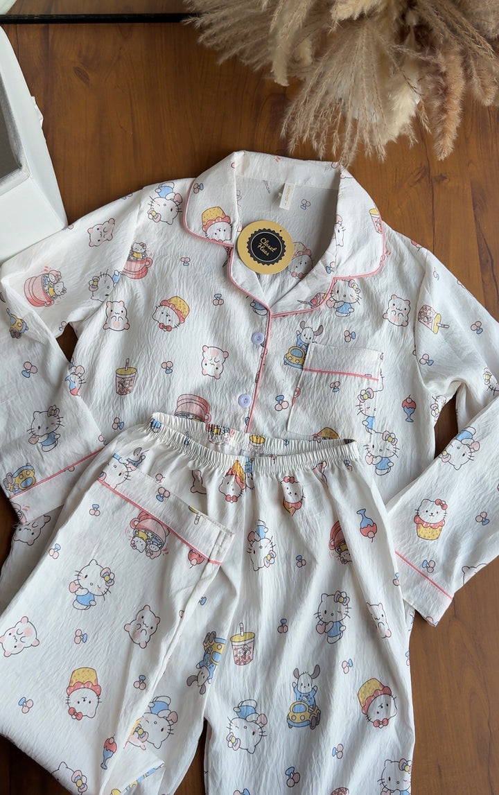 Multi coloured kitty night suit