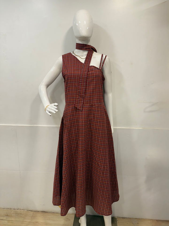 Cotton midi dress- red